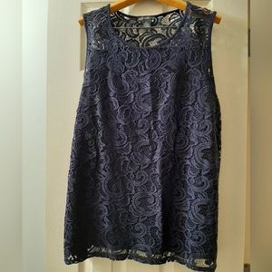 ADRIANNA PAPELL Sleeveless Lace Blouse Women's XXL Navy Blue lined
